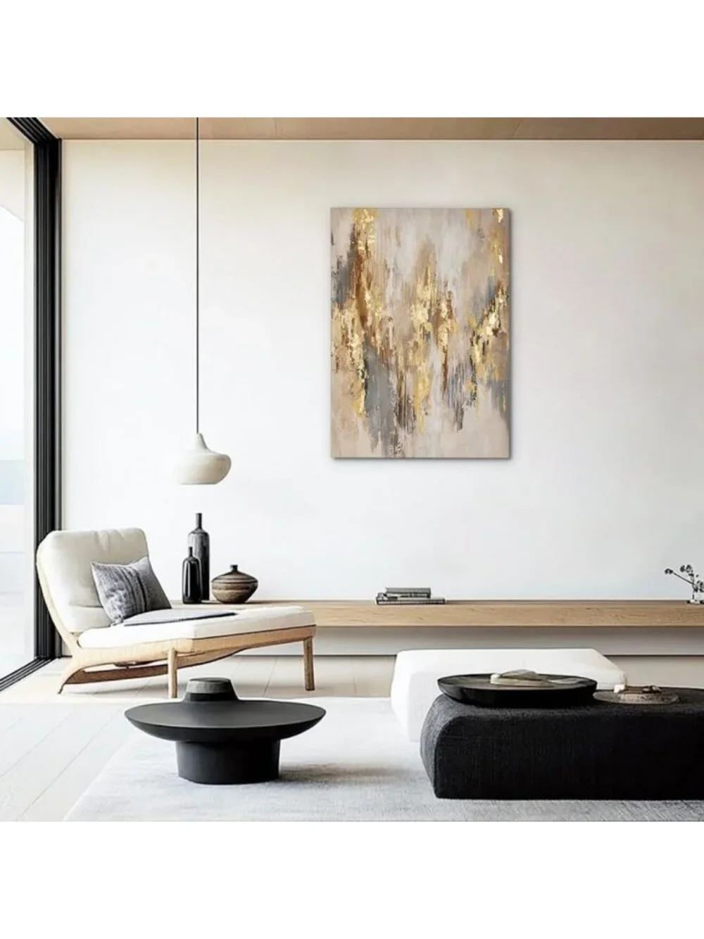 Neutral Abstract Canvas Wall Art - Modern Gold & Beige Decor for Living Room